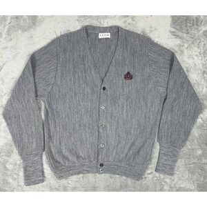 Vintage Izod Lacoste Sweater Men L‎ Gray Cardigan Acrylic 70s 80s Grandpa USA
